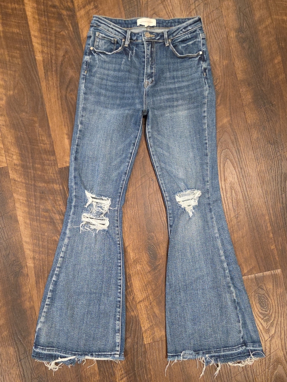 Risen Distressed Flare Jeans Size 28